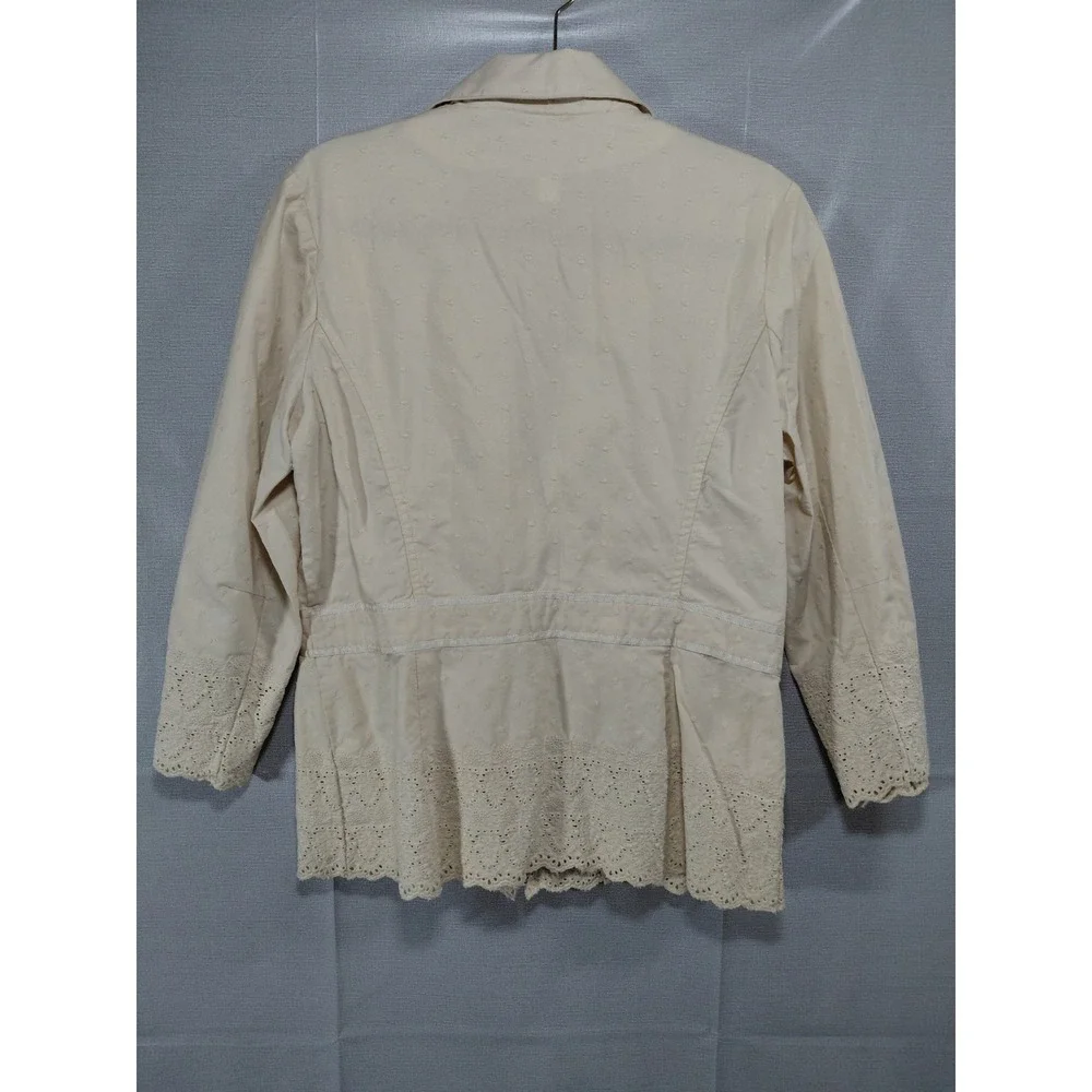 Vtg Y2k Old Navy Floral Scalloped Jacket‎ Women's LG Tan Single Button